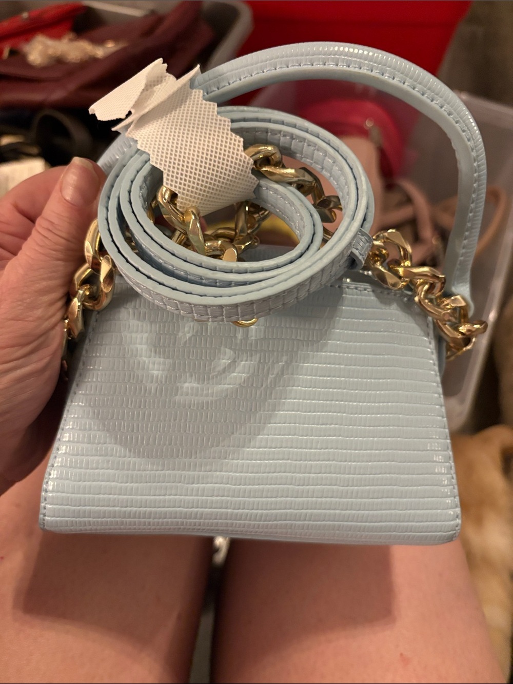 Mini Top-Handle Bag in Light Blue with Gold Hardware - Picture 3 of 4